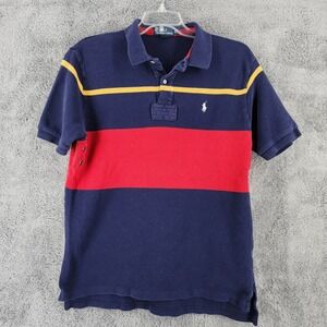 Polo Ralph Lauren Polo Shirt Mens XL Navy Striped Rugby Venting Pony 90s Vintage